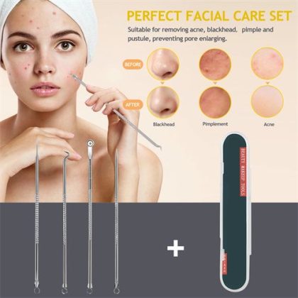 4pcs Stainless Steel Facial Acne Blackhead Remover Needles Kit Extractor Tool Set