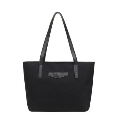 Ladies Tote Bag Knitted Fabric Women Handbag - Black