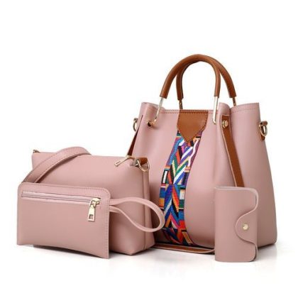 4-Piece Leather Shoulder/Handbags Set - Pink