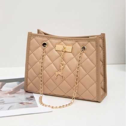 Deer Pendant Chain Crossbody Bag Fashion Casual Grid Women Shoulder Bag